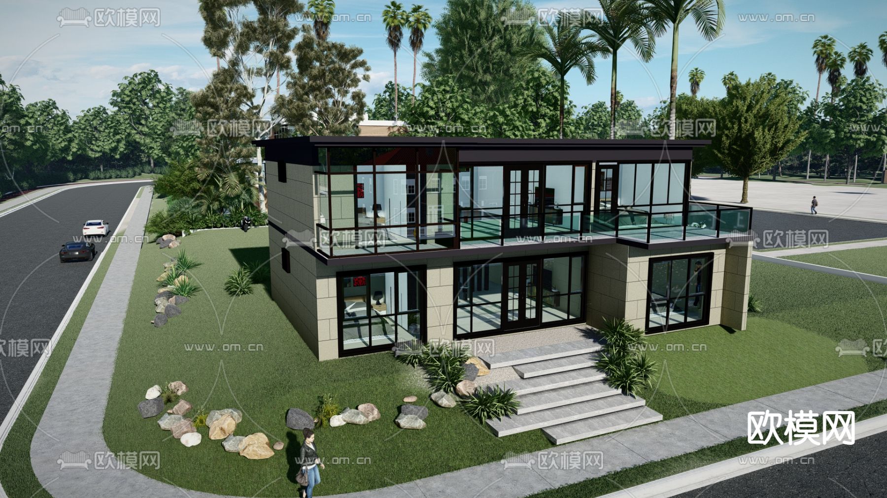 现代别墅外观su模型下载（渲染图1）