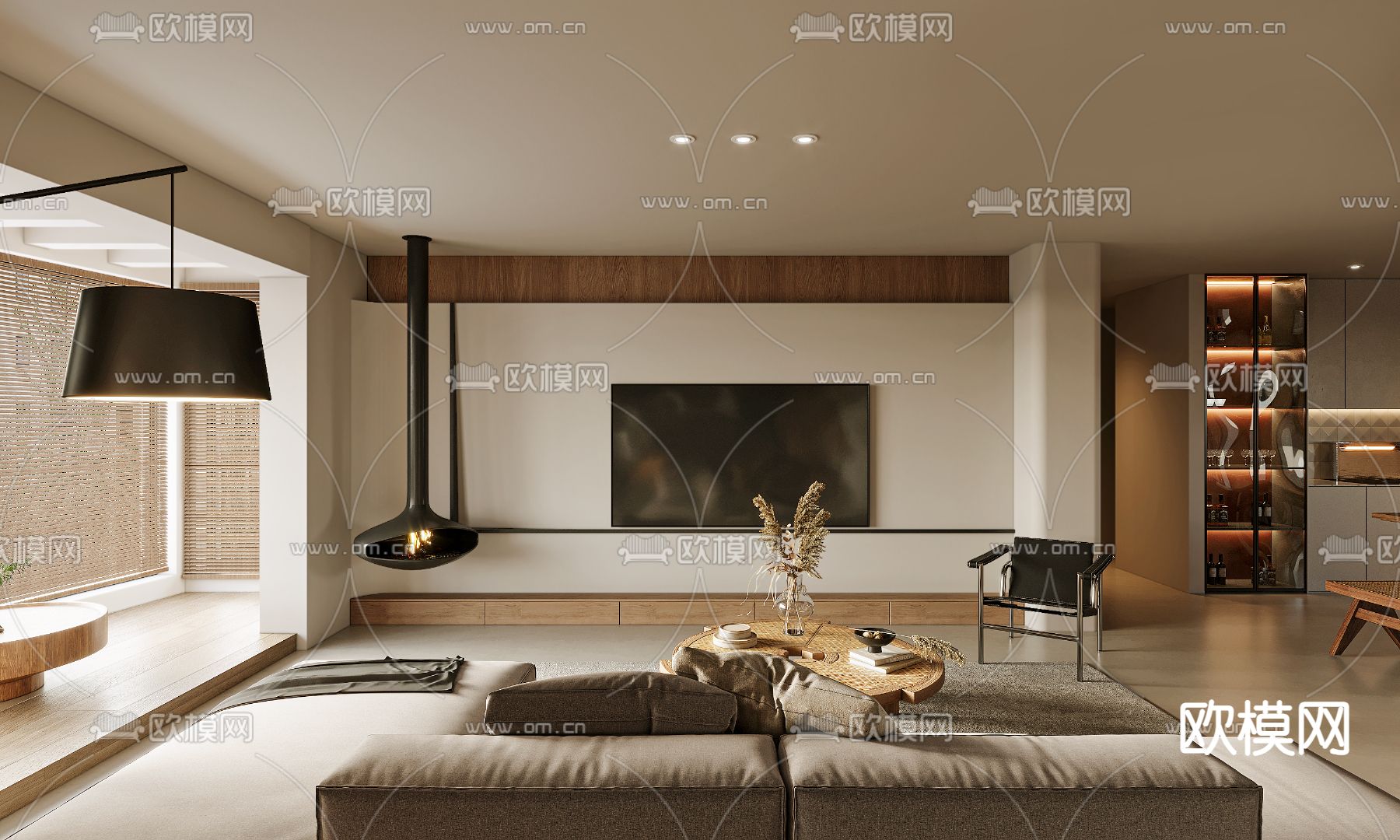 侘寂客厅 餐厅3d模型下载（渲染图4）