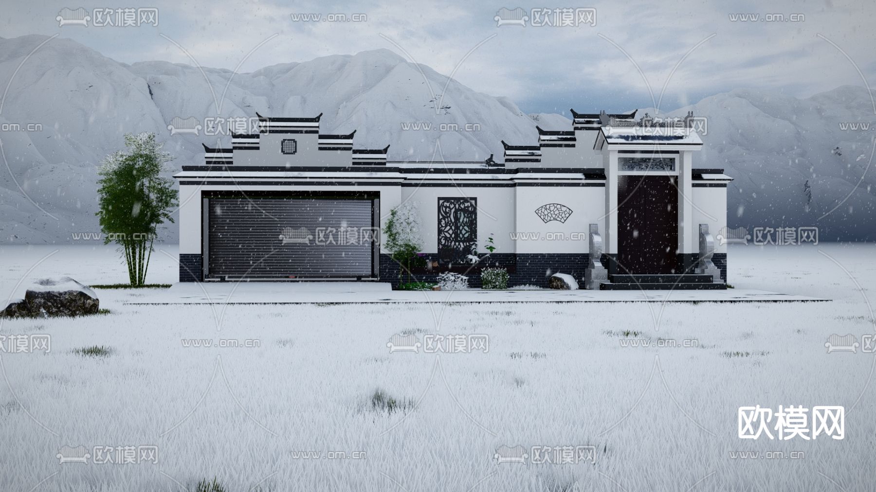 中式四合院 古建筑su模型下载（渲染图2）