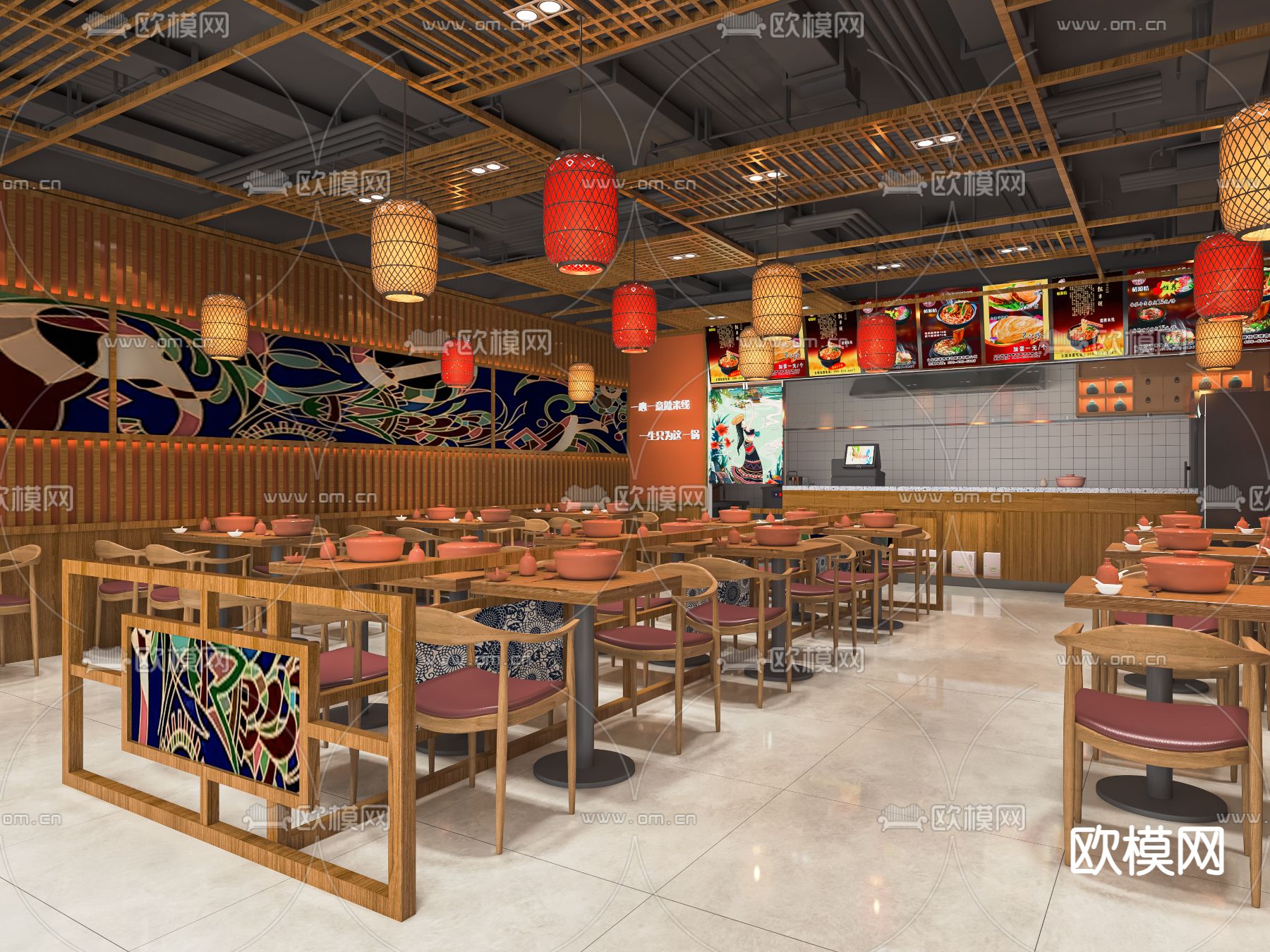 新中式面馆 粉面店su模型下载