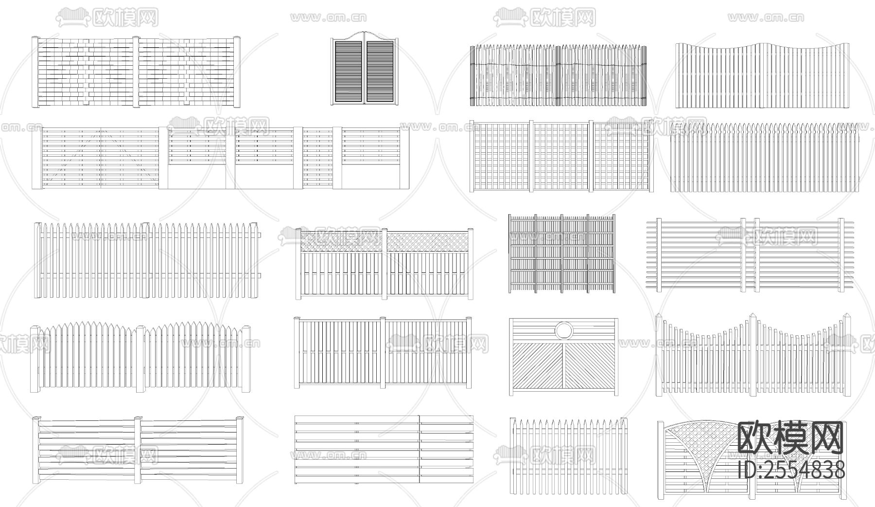 中式木围栏篱笆CAD施工图下载（渲染图4）
