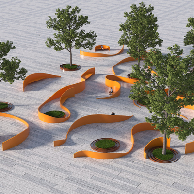  树池 异形座凳su模型 