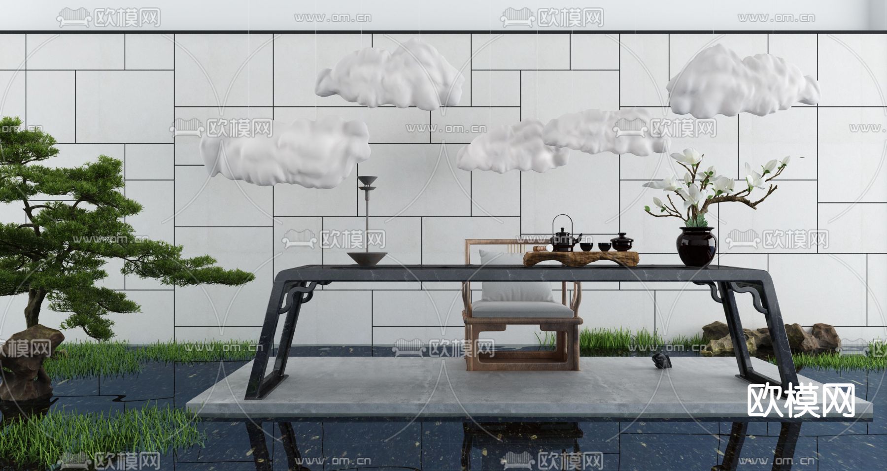 新中式茶桌 茶台3d模型下载