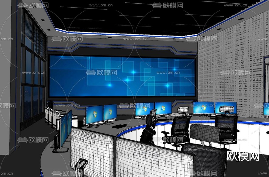 指挥控制室 监控室su模型下载(渲染图2)