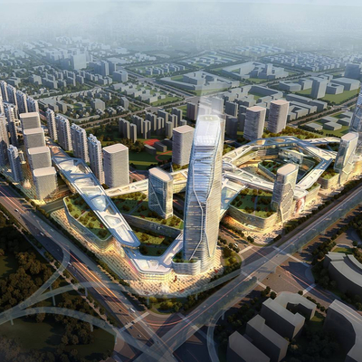  高层办公楼鸟瞰su模型 