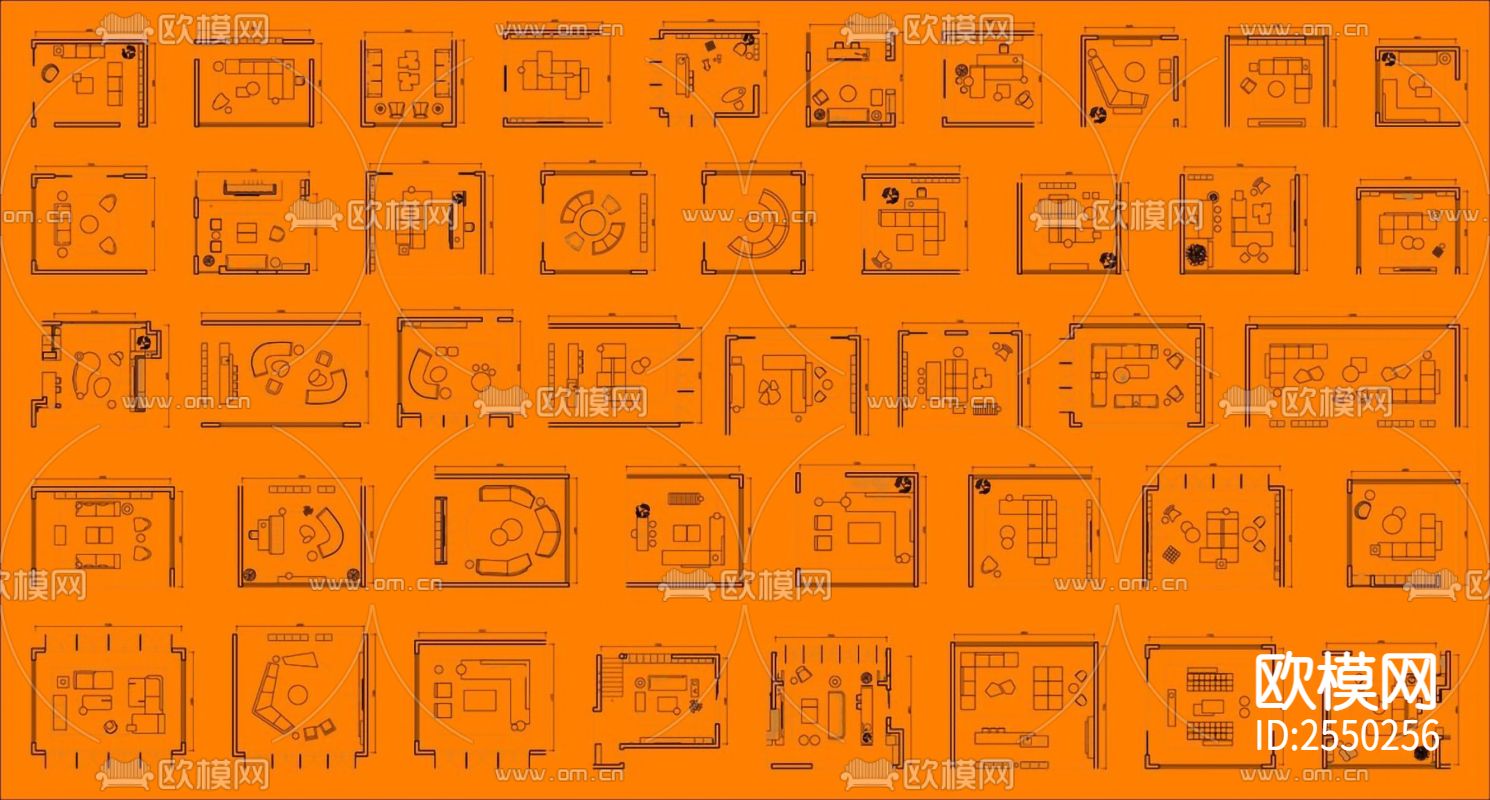100个客厅布局CAD图库下载（渲染图3）