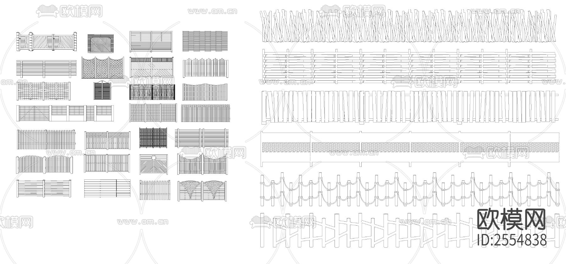 中式木围栏篱笆CAD施工图下载（渲染图1）
