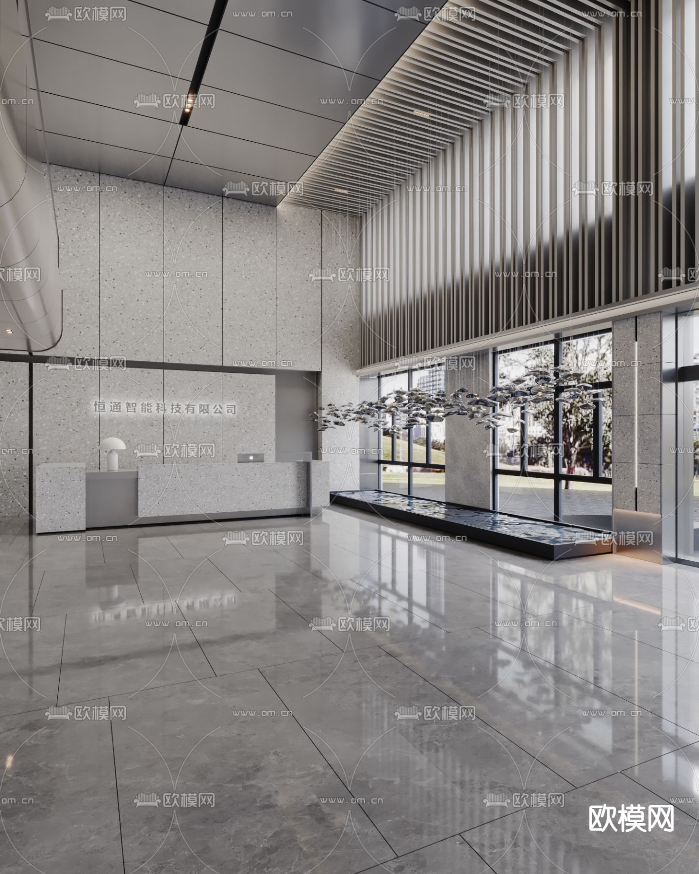 办公大厅 写字楼大堂3d模型下载（渲染图3）