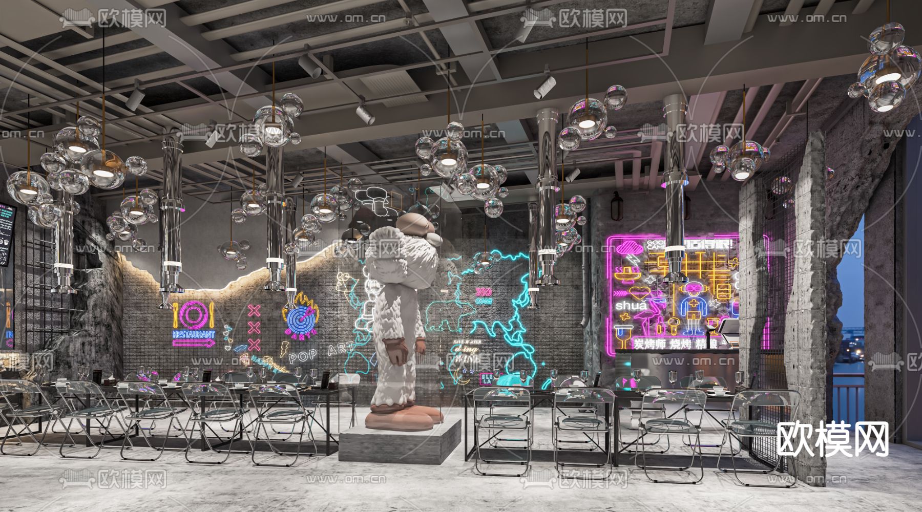 工业风快餐店 小吃店su模型下载