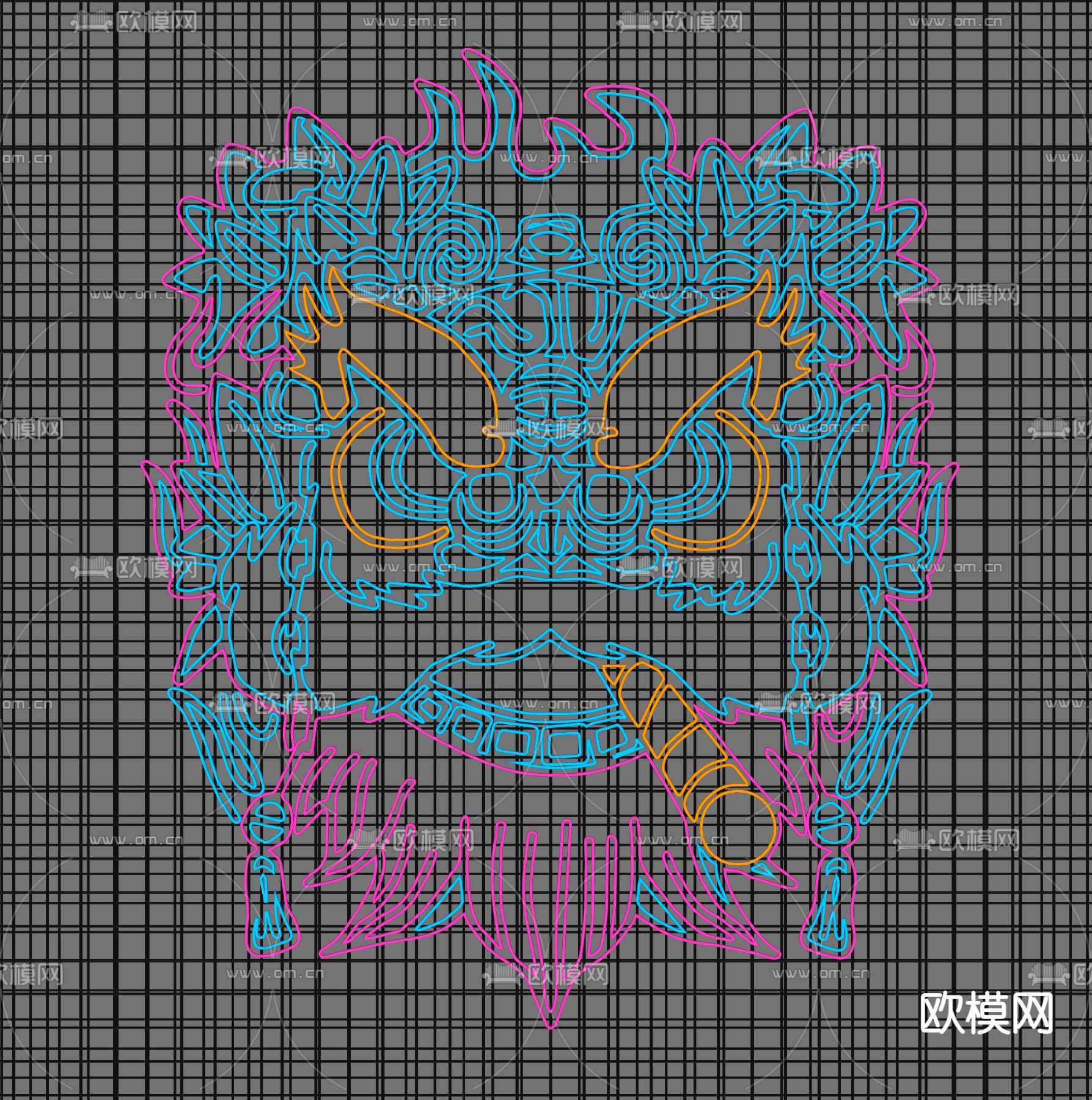 国潮醒狮霓虹灯 装饰灯su模型下载（渲染图2）