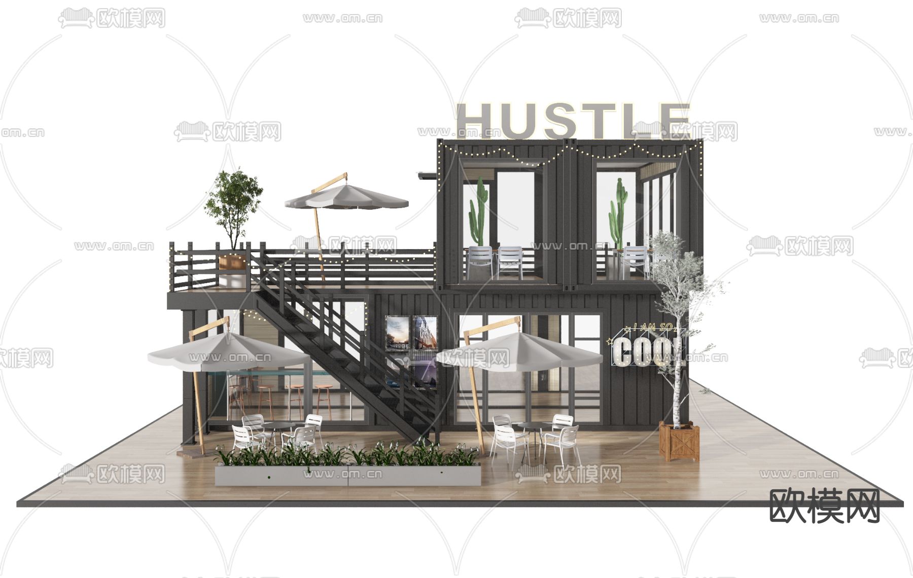 工业风集装箱 咖啡店3d模型下载