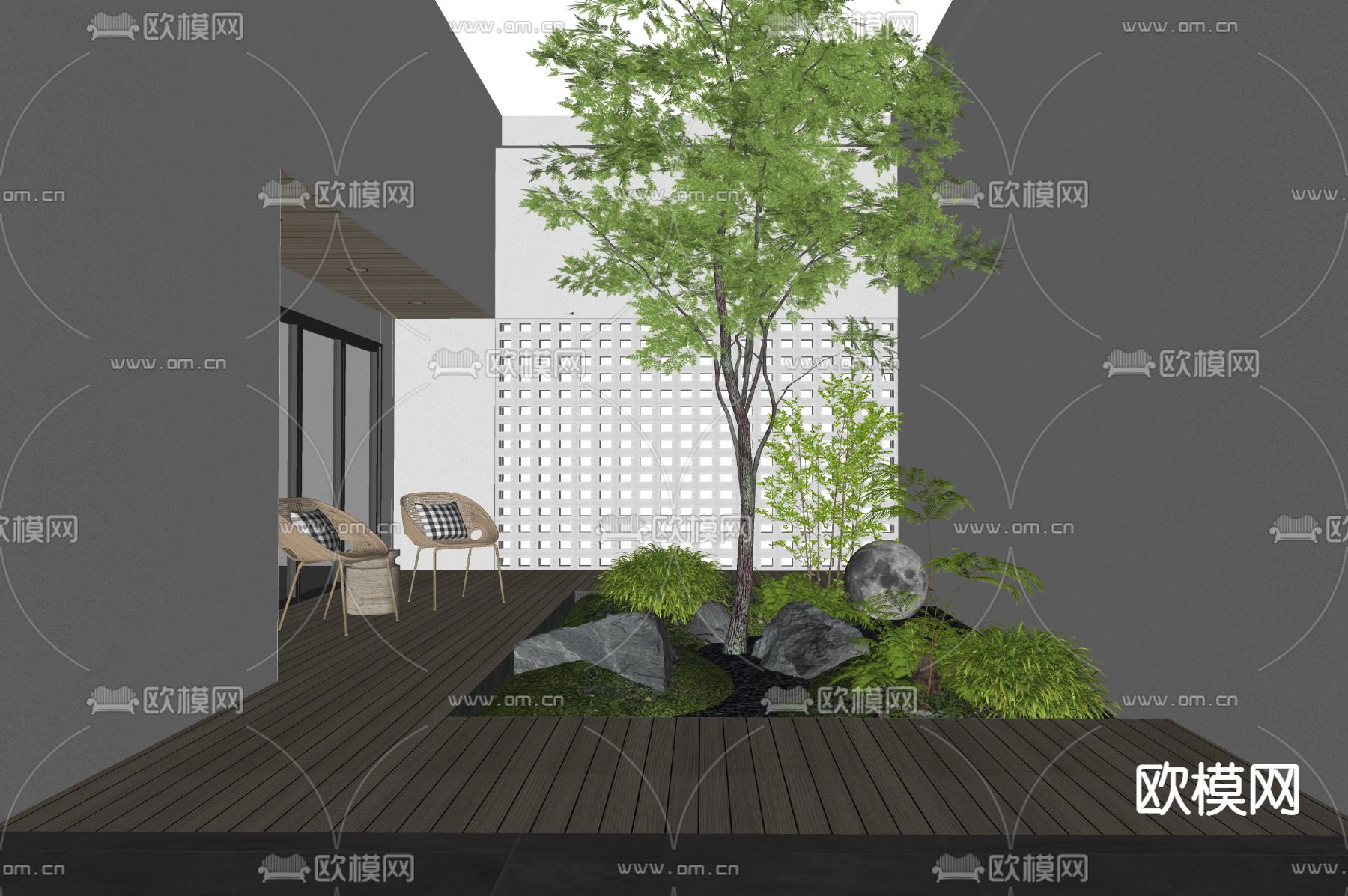 天井庭院 室内造景su模型下载（渲染图2）