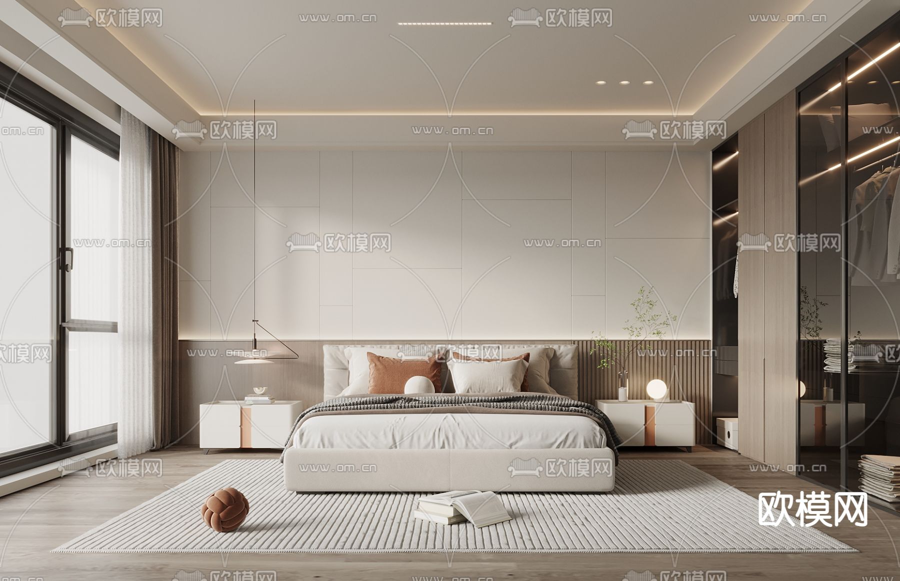 奶油风卧室 主人房3d模型下载