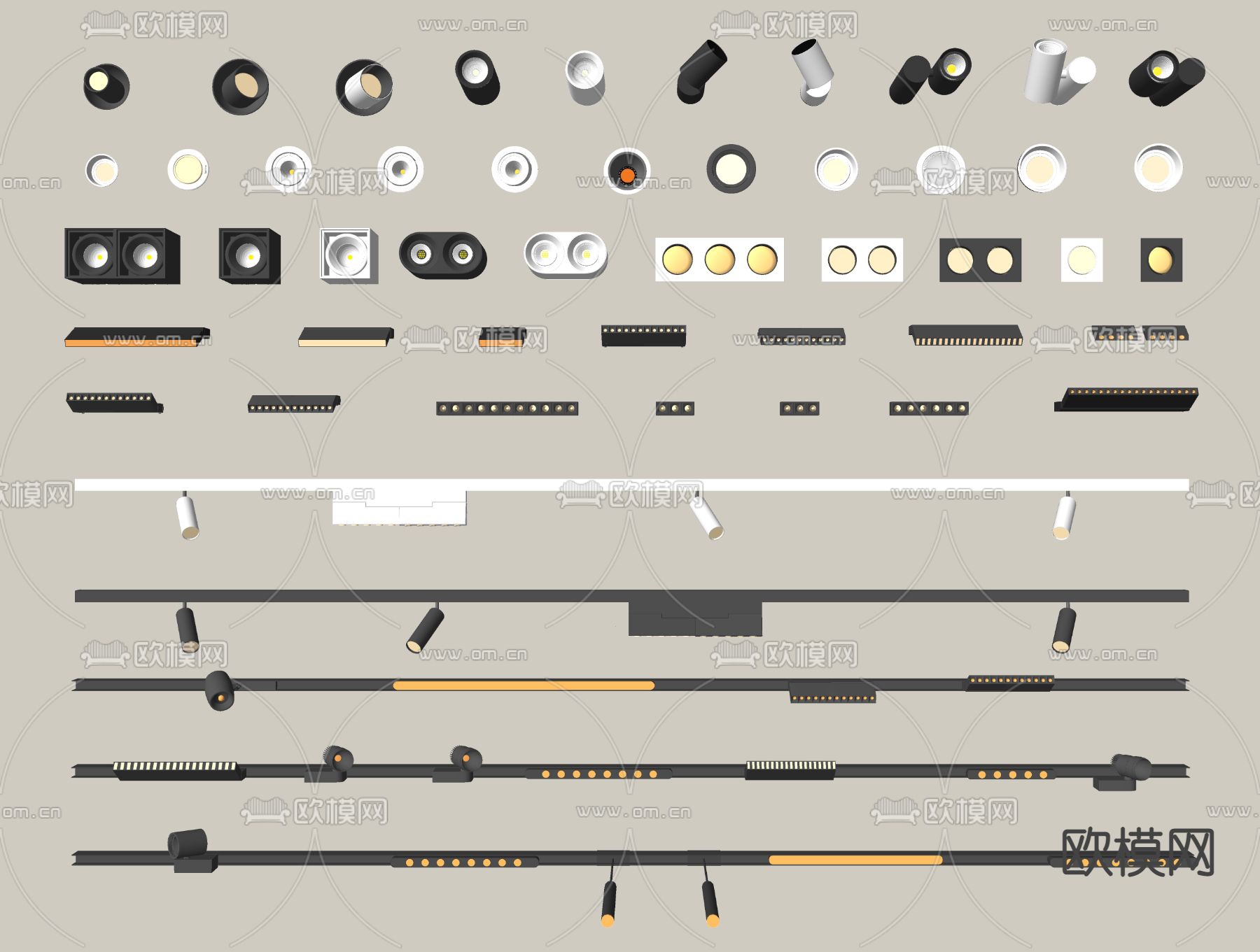 筒灯 射灯 磁吸轨道灯su模型下载（渲染图2）