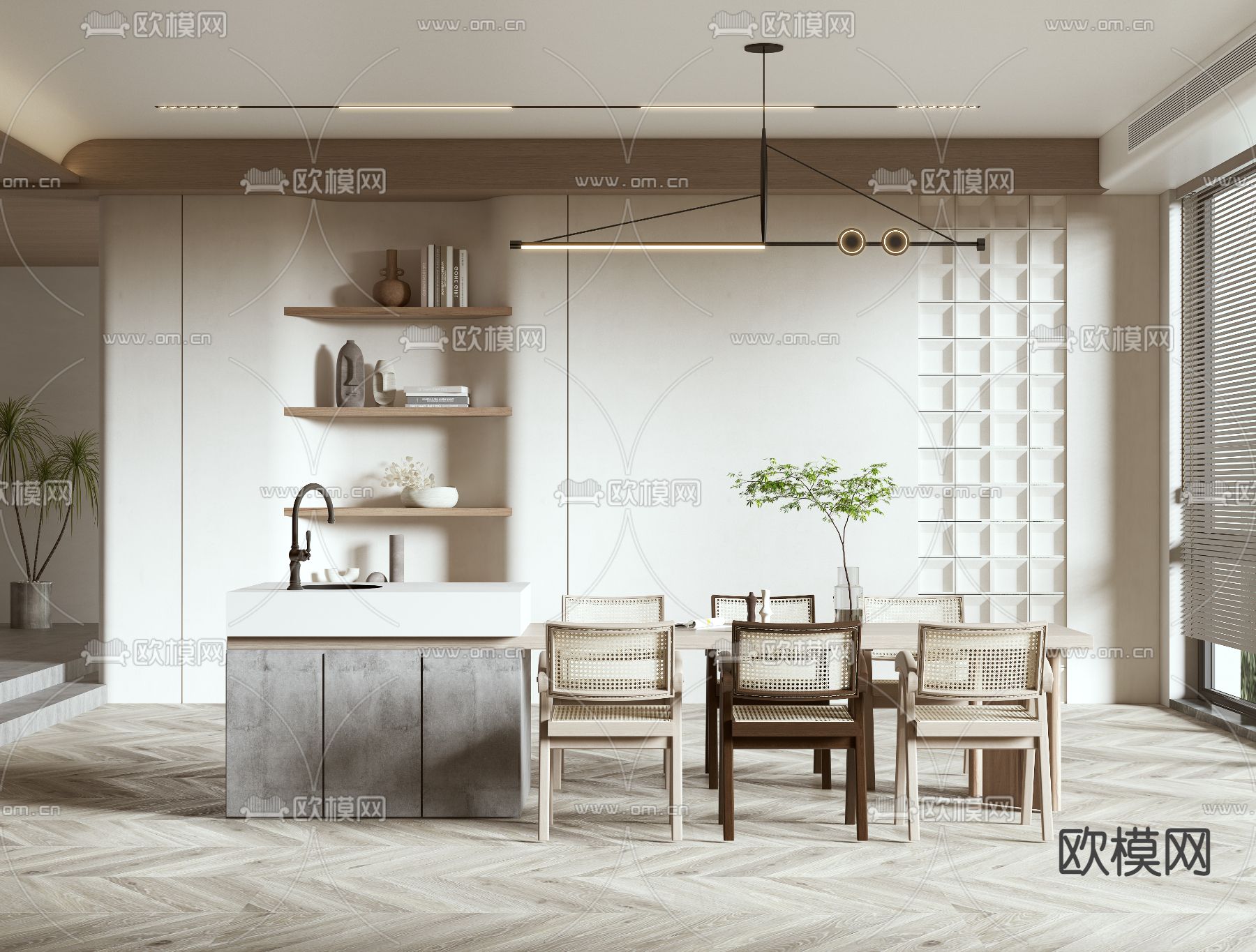 侘寂风餐厅3d模型下载_ID14007221_3dmax免费模型-欧模网