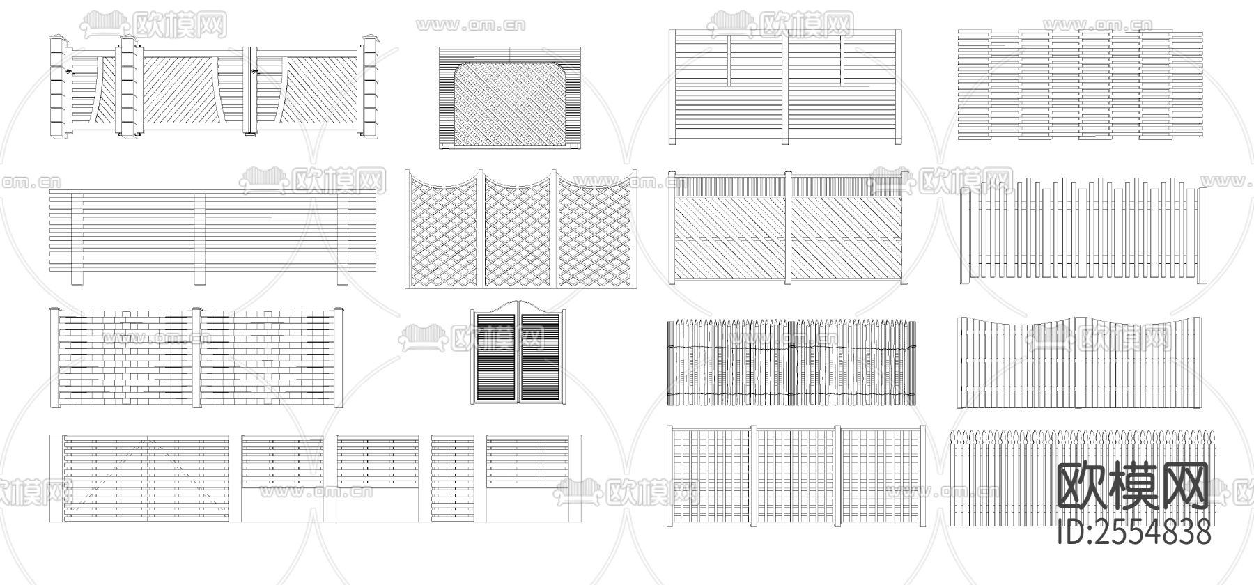 中式木围栏篱笆CAD施工图下载（渲染图2）