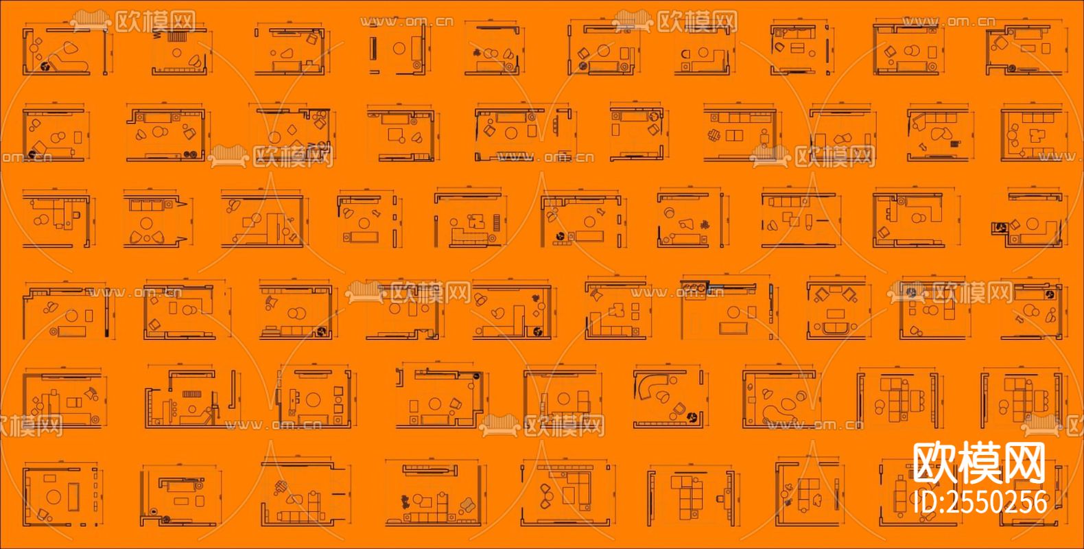 100个客厅布局CAD图库下载（渲染图2）