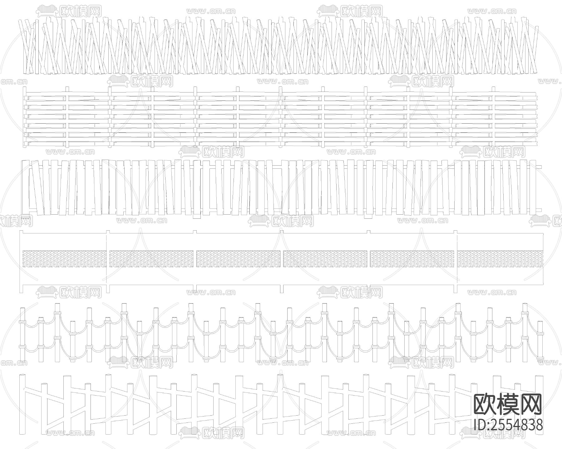 中式木围栏篱笆CAD施工图下载（渲染图6）