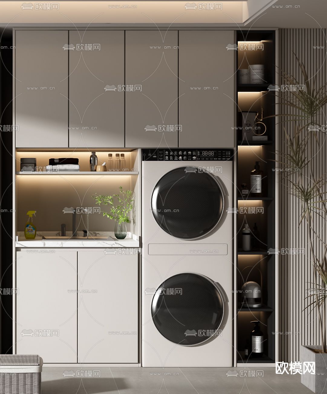 洗衣机柜 阳台柜3d模型下载（渲染图2）