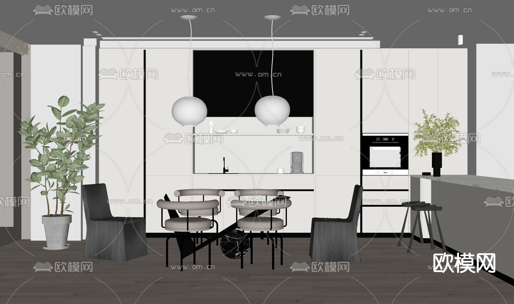 北欧餐厅su模型下载（渲染图2）