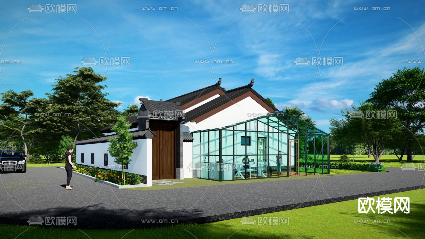 中式四合院su模型下载（渲染图1）