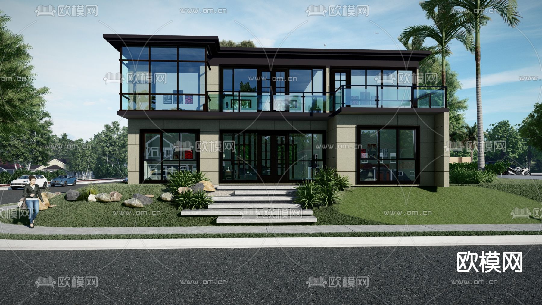 现代别墅外观su模型下载（渲染图2）