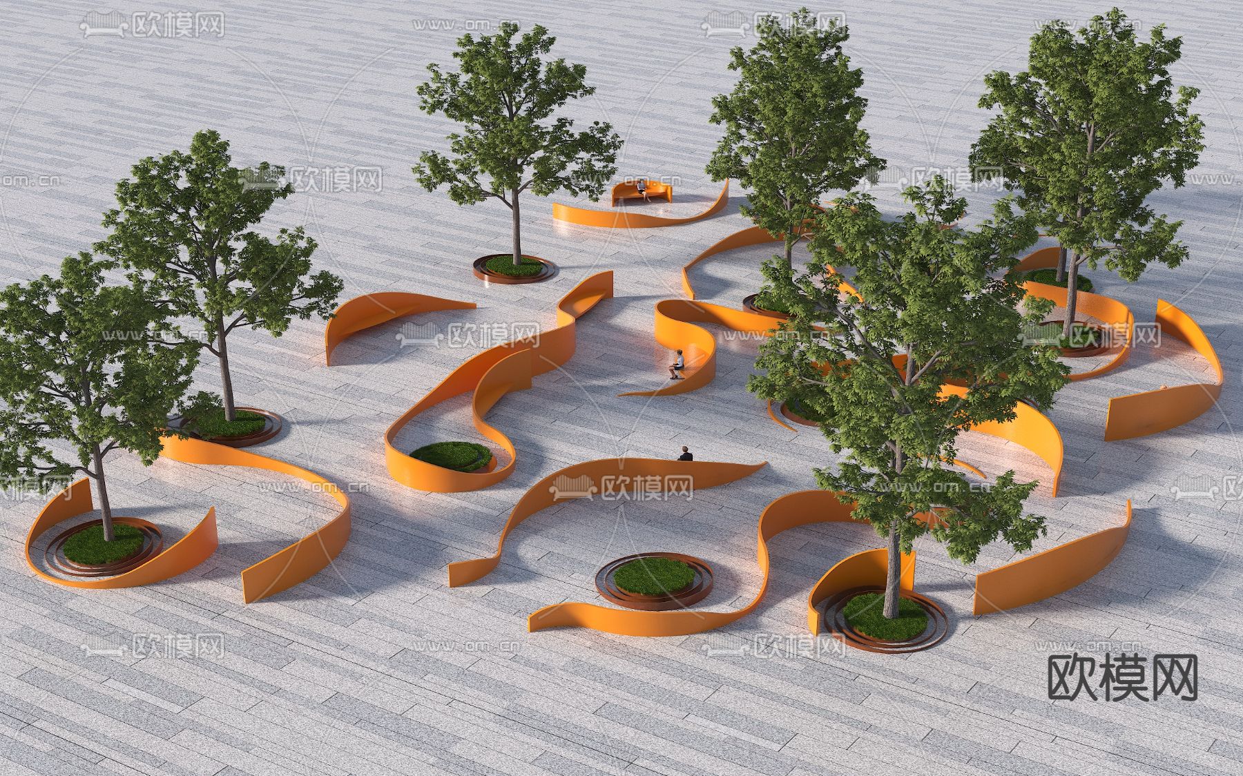 树池 异形座凳su模型下载（渲染图1）