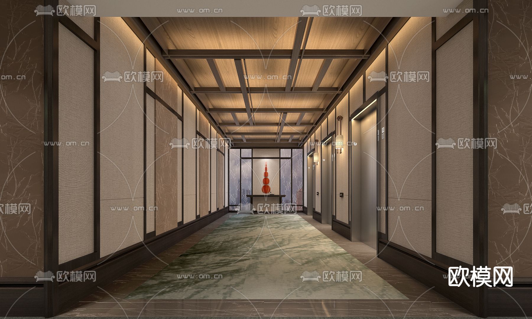 新中式电梯厅 电梯间3d模型下载