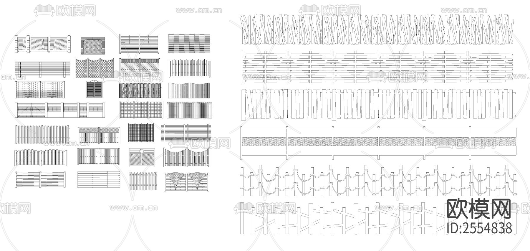 中式木围栏篱笆CAD施工图下载（渲染图3）