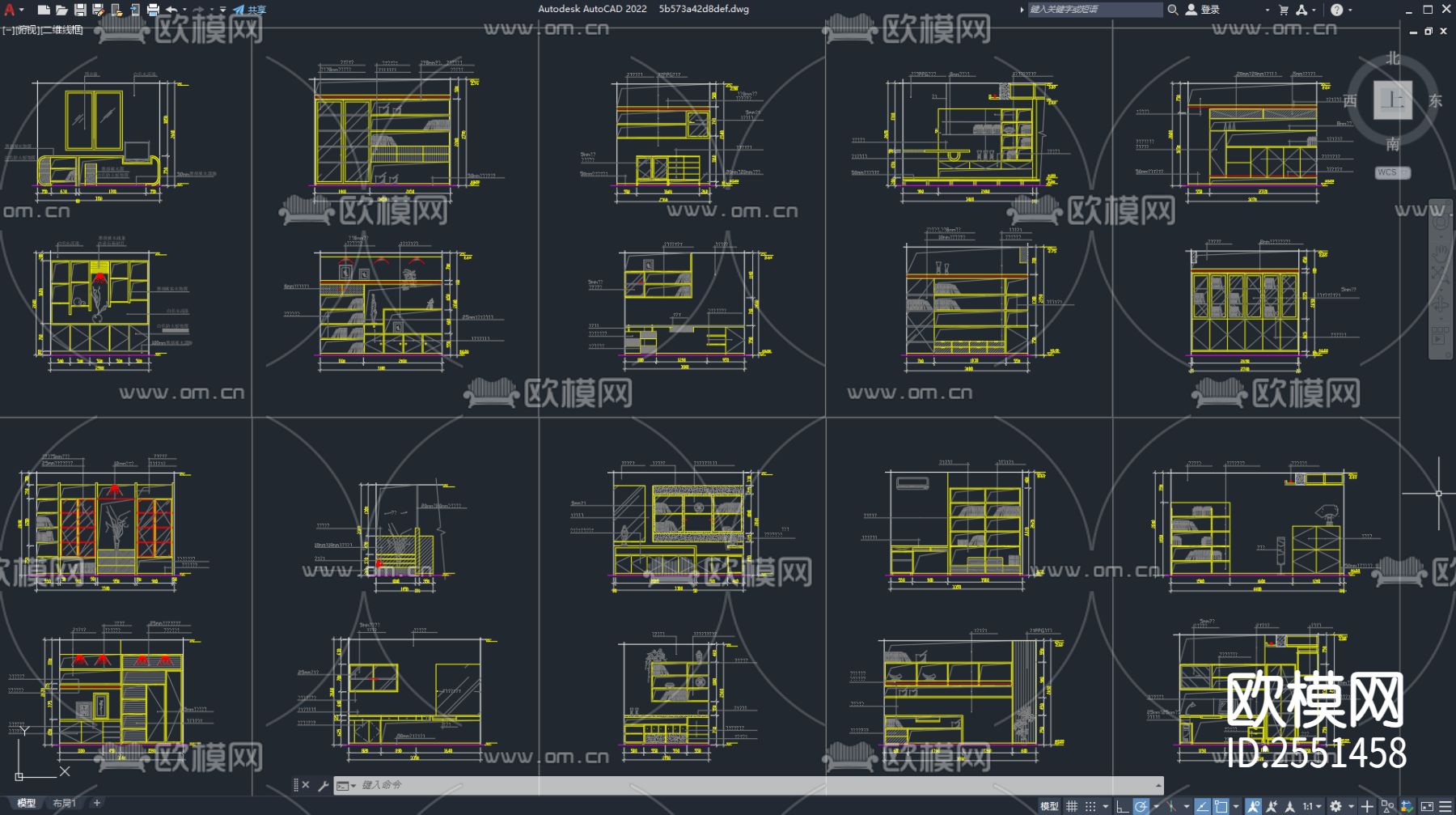 立面书柜cad图库下载（渲染图3）