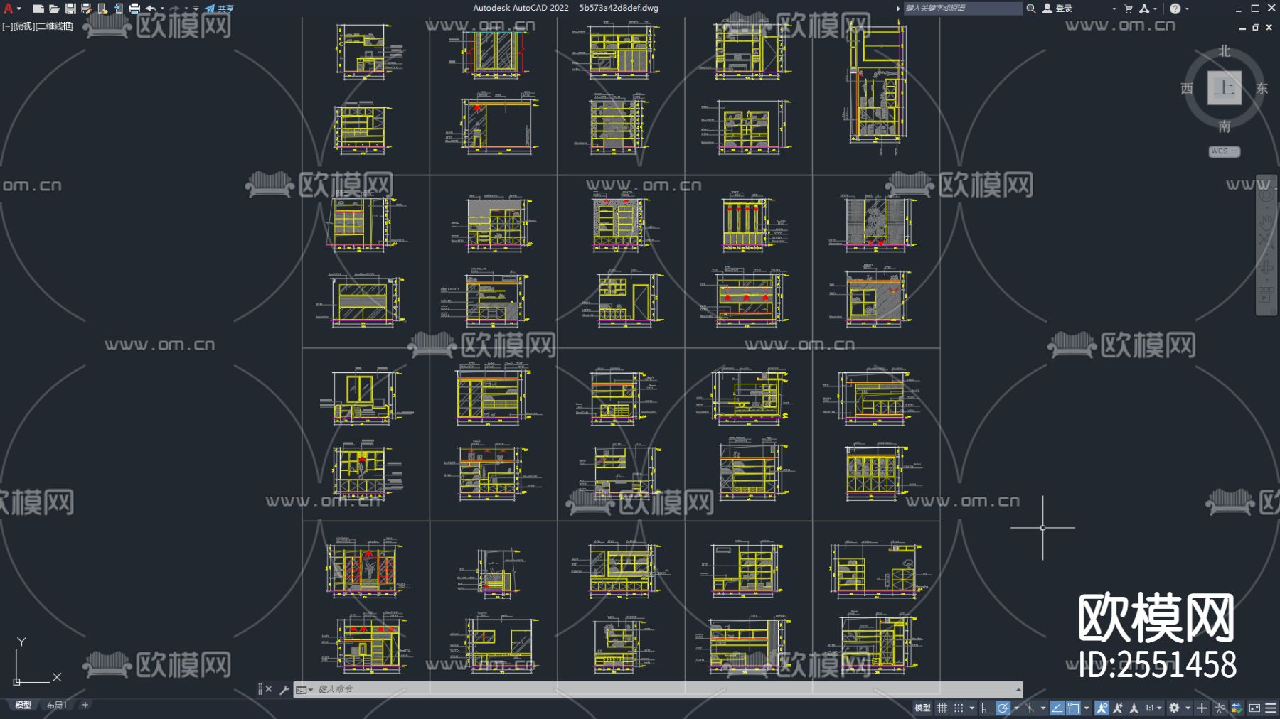 立面书柜cad图库下载（渲染图1）