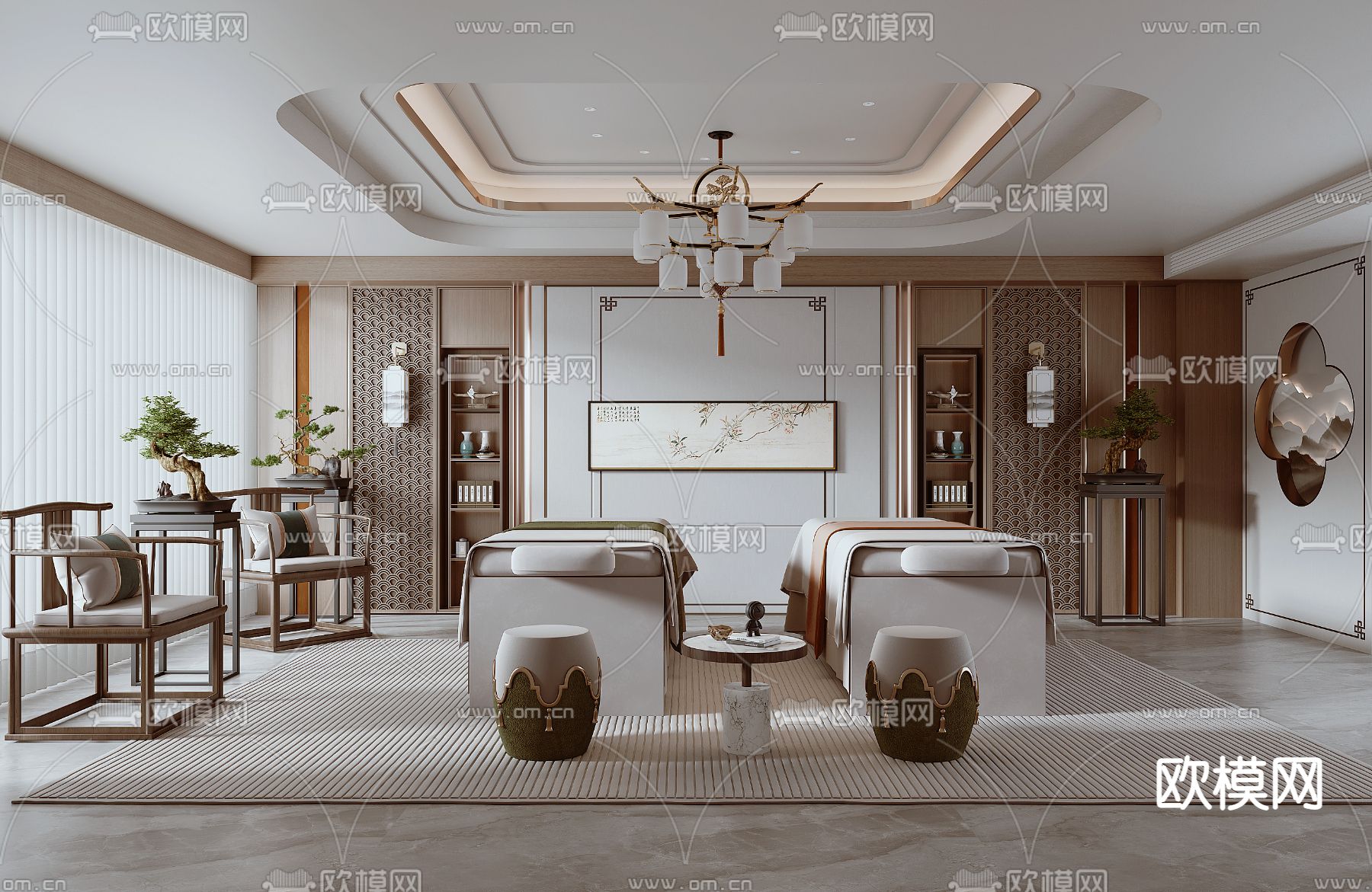 新中式SPA护理房 美容院3d模型下载