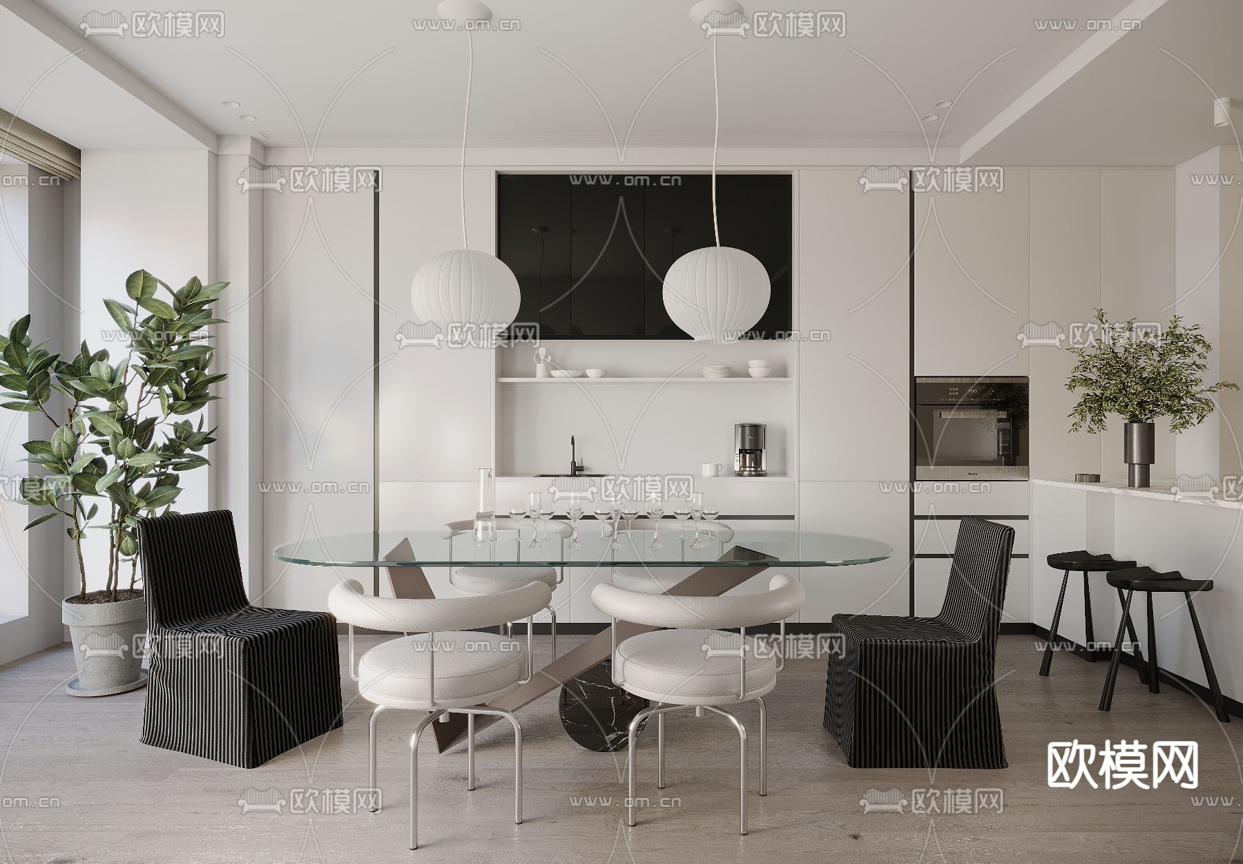 北欧餐厅su模型下载（渲染图1）