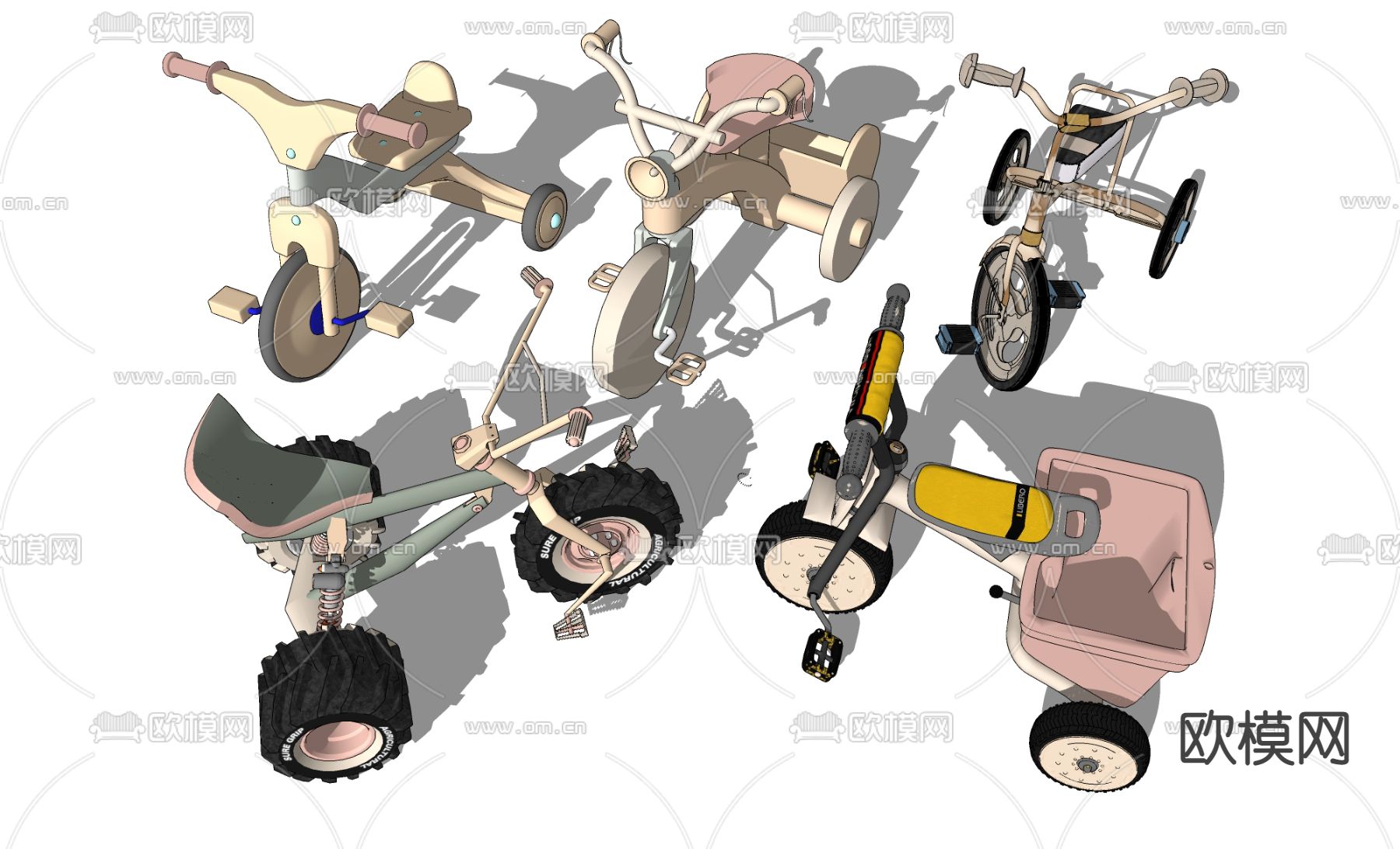 儿童自行车 脚踏车su模型下载（渲染图2）