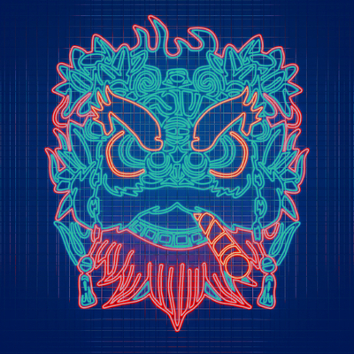  国潮醒狮霓虹灯 装饰灯su模型 