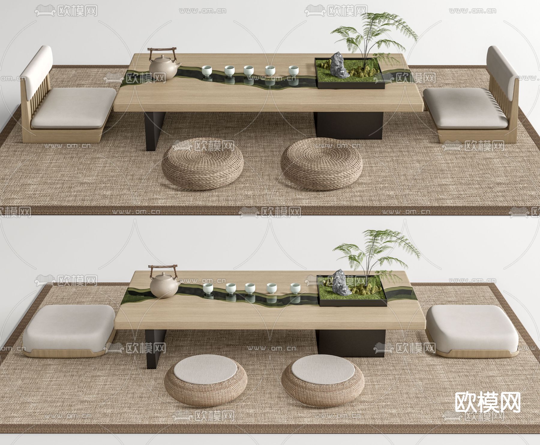 榻榻米茶台 茶桌su模型下载（渲染图1）