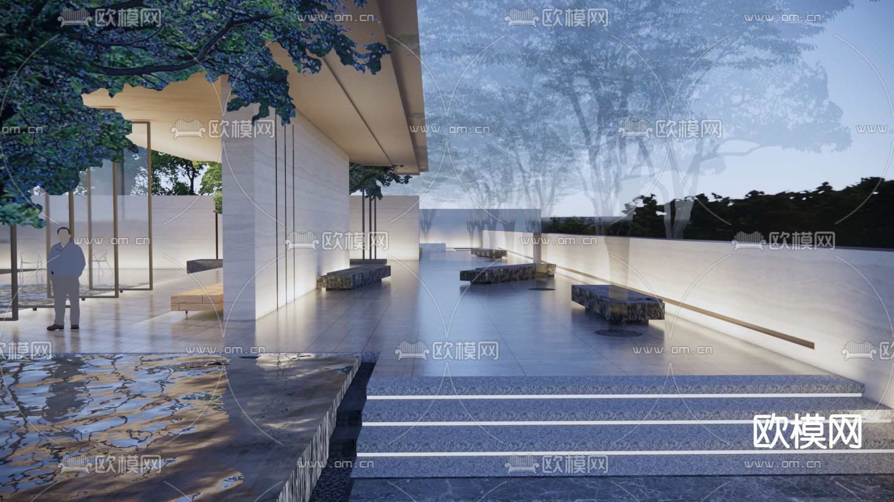 户外亭廊 水景景观su模型下载（渲染图3）