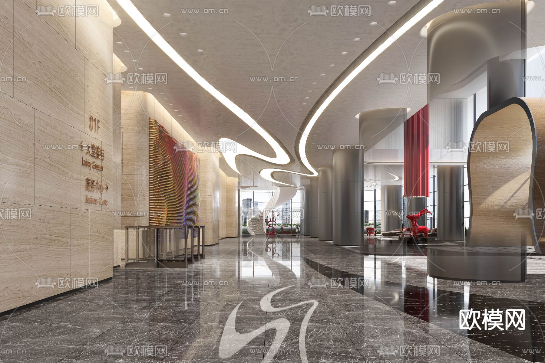 办公楼大堂 写字楼大厅3d模型下载_ID14006200_3dmax免费模型-欧模网