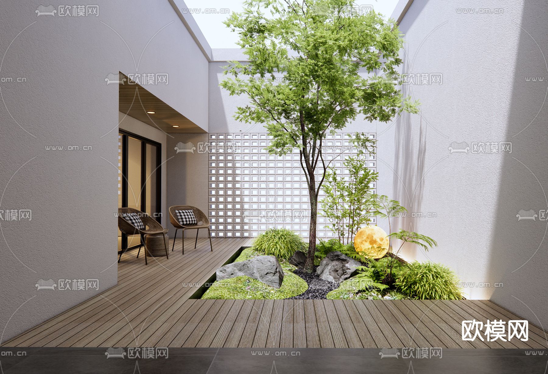 天井庭院 室内造景su模型下载（渲染图1）