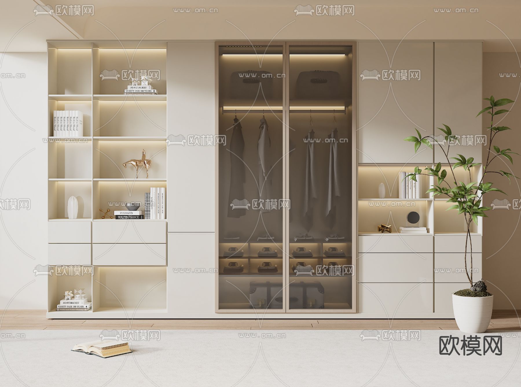 奶油风书柜 衣柜3d模型下载