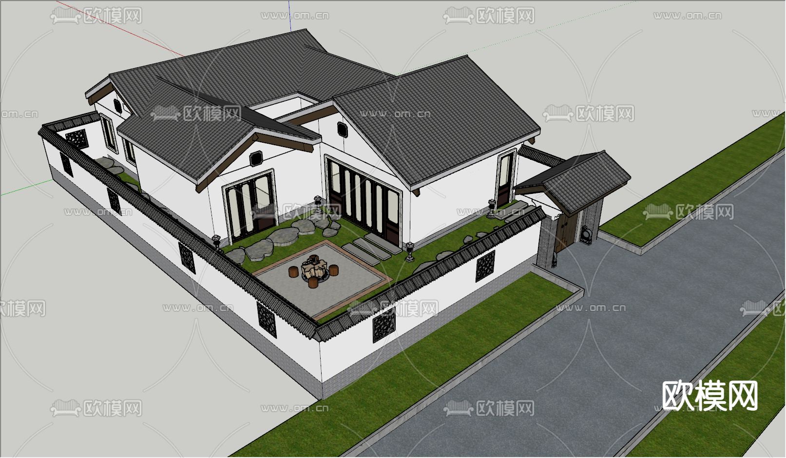 中式四合院su模型下载（渲染图4）