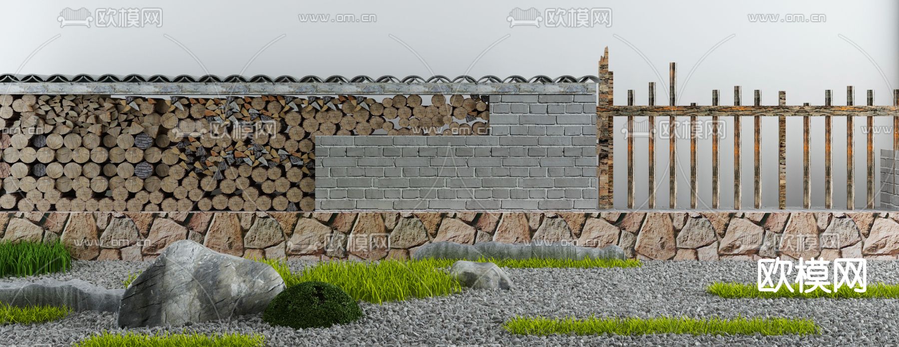 农家乐庭院围墙3d模型下载