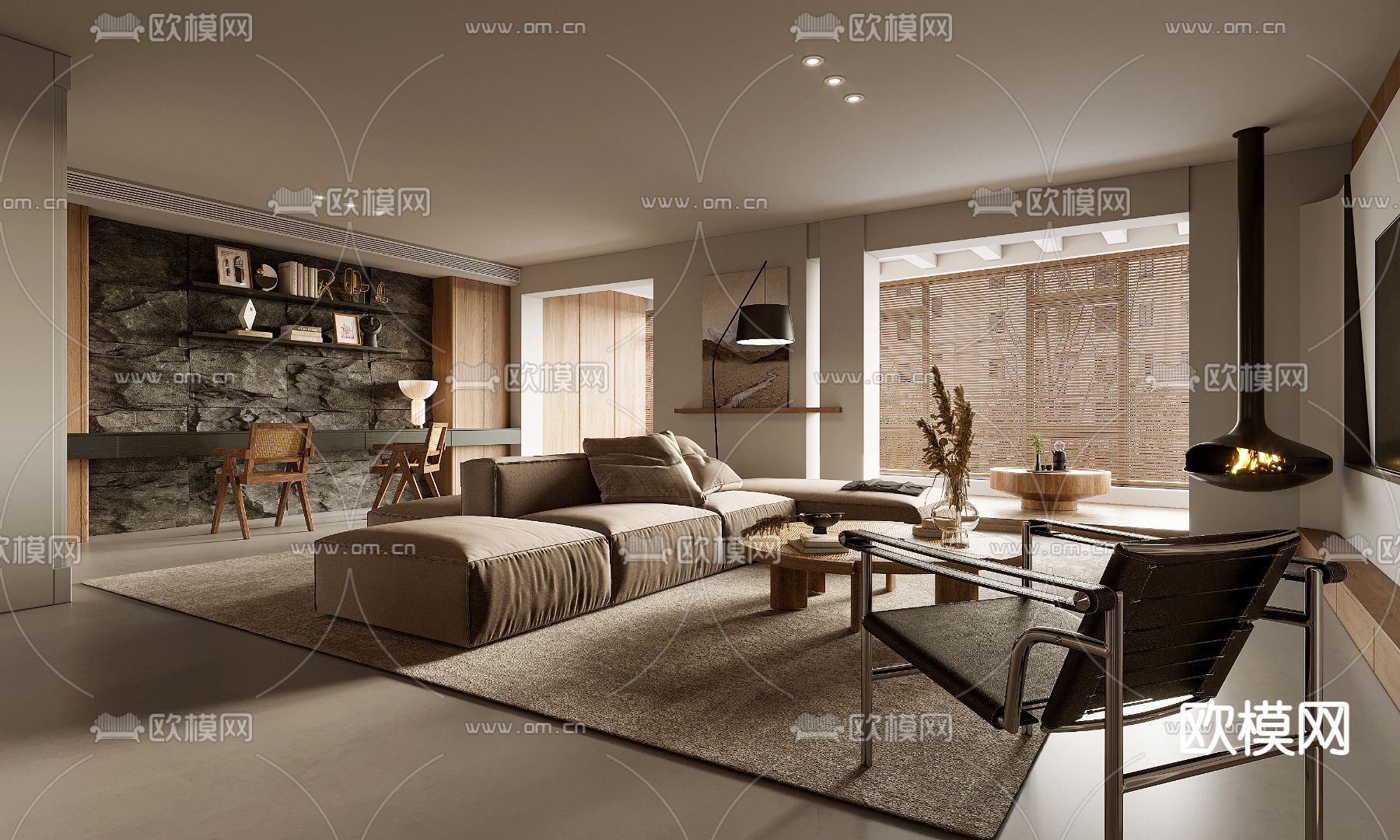 侘寂客厅 餐厅3d模型下载（渲染图1）