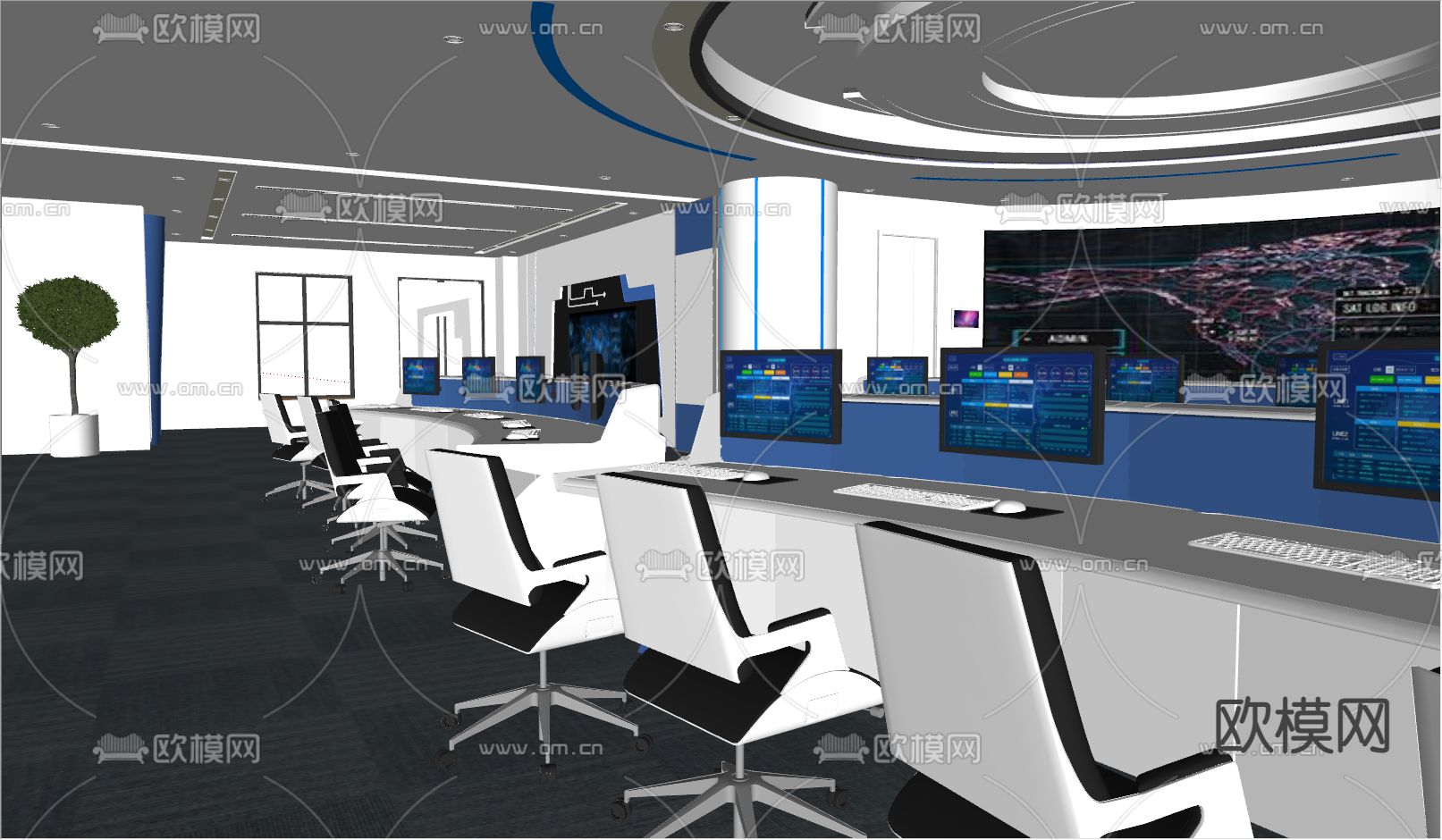 指挥大厅 监控室 调度指挥中心su模型下载（渲染图2）