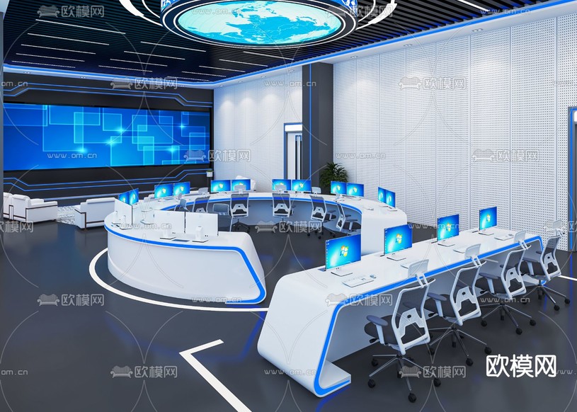 指挥控制室 监控室su模型下载(渲染图1)