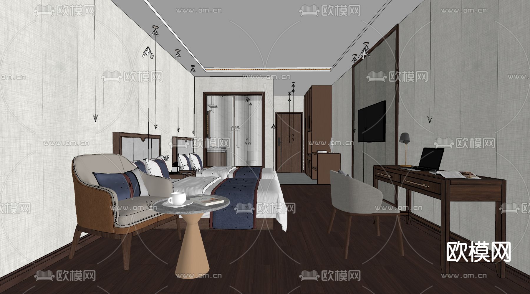 酒店客房su模型下载（渲染图2）