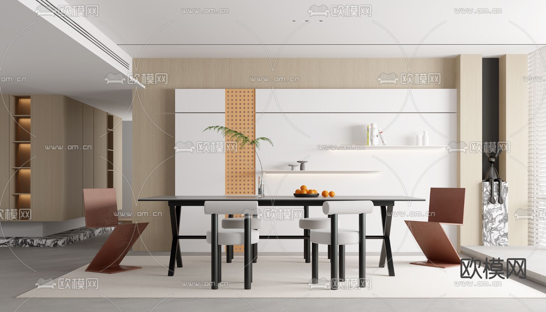 奶油风餐厅3d模型下载（渲染图1）