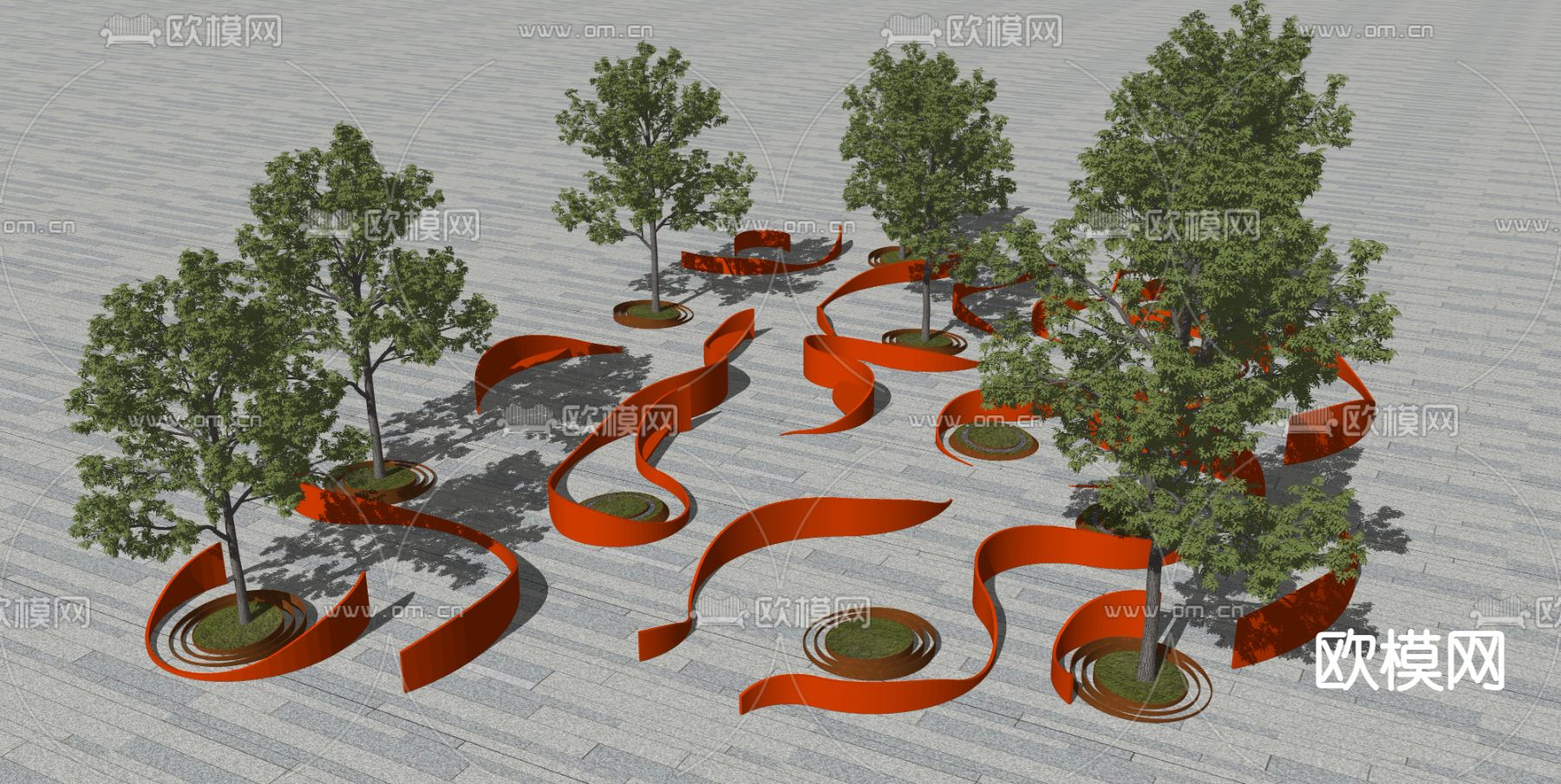 树池 异形座凳su模型下载（渲染图3）