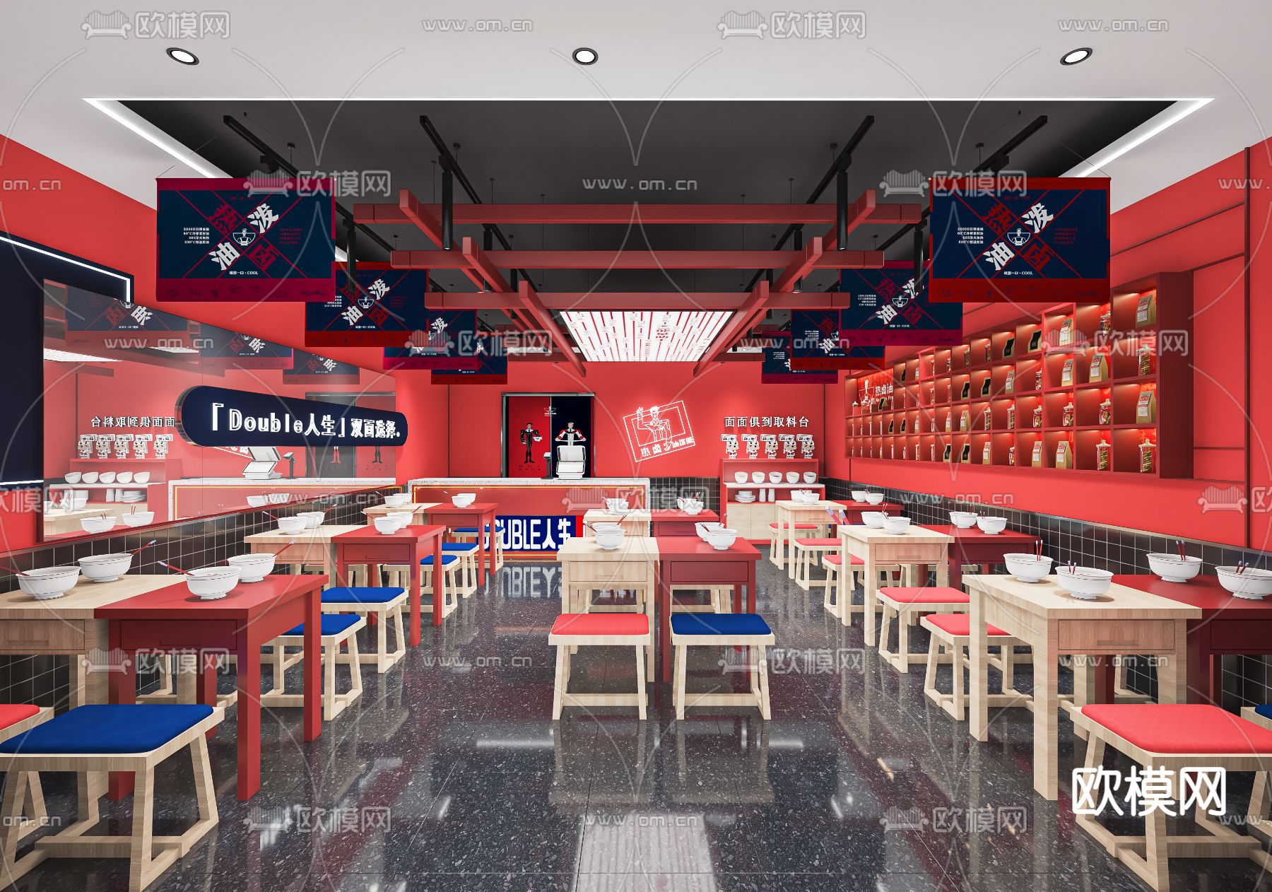 国潮面馆 油泼面su模型下载