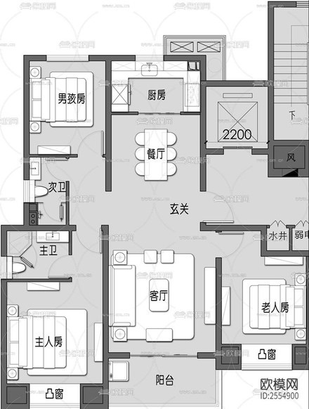 大平層豪宅CAD施工圖下載(渲染圖1)